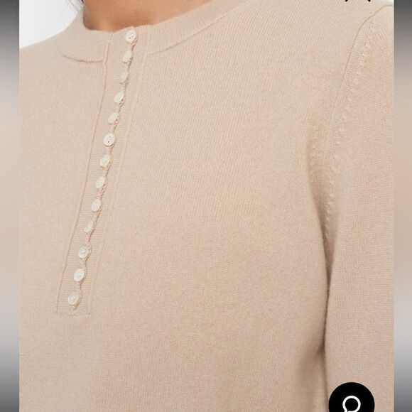 Theory Button Placket Henley Cashmere Sweater Pale Sand S - Picture 7 of 8